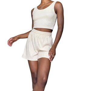 Cream ribbed tank and shorts set